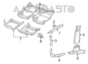 Capacul stâlpului central, partea de jos, stânga, Chrysler 200 15-17, negru, zgârieturi