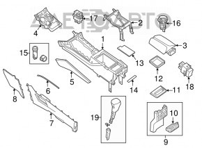 Capacul consolei centrale cu suporturi pentru pahare Nissan Murano z52 15-18 pre-restilizare, gri.