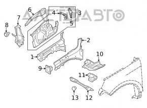 Capacul de protecție a aripioarei stângi a suportului frontal Lincoln MKX 16-