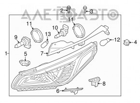 Фара передняя левая голая Hyundai Sonata 15-17 галоген с креплением, песок