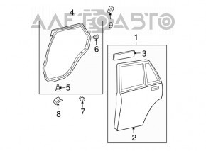 Ușa din spate dreapta asamblată Lexus RX400h 04-09 hibrid, culoare aurie 6T1, ornamente cromate în folie neagră, lac util pe capacul de protecție, mânerul este rupt, garnitura deteriorată