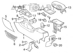 Consola centrală cu cotieră și suporturi pentru pahare pentru Jeep Cherokee KL 14-18 negru, suflantă de aer defectă.