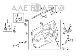 Обшивка двери карточка передняя правая Ford Fiesta 11-19 черн-беж вставка