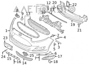 Grila inferioară a bara de protecție față pentru Ford Fiesta 14-19, restaurată, ghidajele sunt rupte