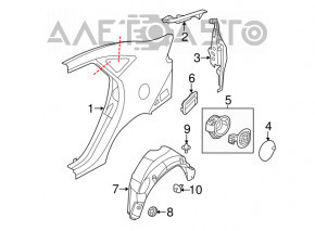 Aripa spate stânga Ford Fiesta 11-19 4d roșie, cu stâlp central.