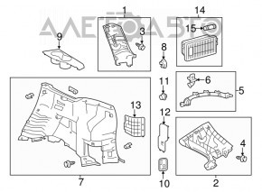 Capacul arcului drept Toyota Highlander 14-19 negru, zgâriat, uzat