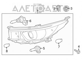 Far dreapta față Toyota Highlander 14-16, gol, întunecat, cu halogen, pentru polizare