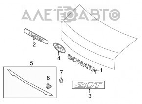 Emblema cu inscripția Sonata de pe capacul portbagajului Hyundai Sonata 11-15 hibrid.