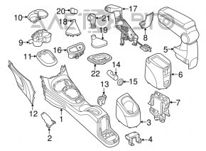 Consola centrală Fiat 500L 14- fără cotier, cu priză, neagră, zgârieturi