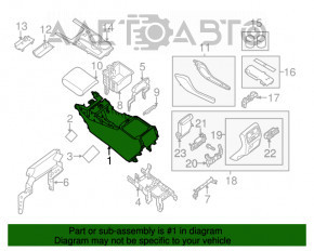 Consola centrală cu cotieră pentru Nissan Pathfinder 13-20, piele bej, zgârieturi, crăpături.