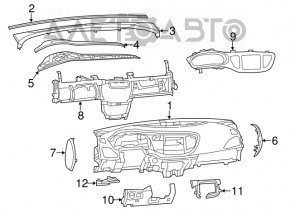 Torpedo panoul frontal fără AIRBAG Dodge Dart 13-16 negru, zgârieturi