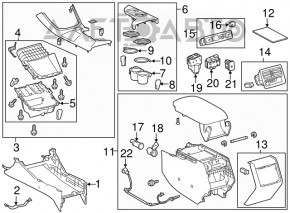 Накладка шифтера подстаканники и карманы Toyota Avalon 13-18 черн, облез хром, потерта