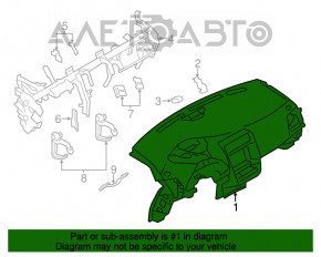 Torpedo cu airbag frontal pentru Nissan Leaf 11-17, culoare neagră.