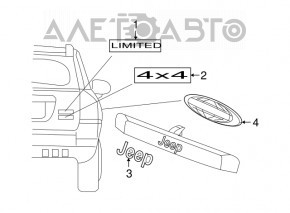 Emblema portierei 4x4 a portbagajului Jeep Grand Cherokee WK2 11-13