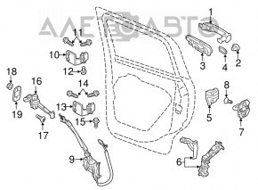 Mecanismul mânerului ușii din spate dreapta a Jeep Renegade 15-