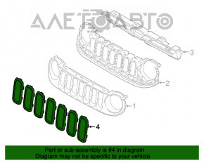 Grila radiatorului Jeep Renegade 15-18, set de inserții cromate, deteriorare la fixare