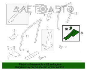 Capacul pragului din spate dreapta pentru Nissan Versa Note 13-19, negru, suportul este rupt.