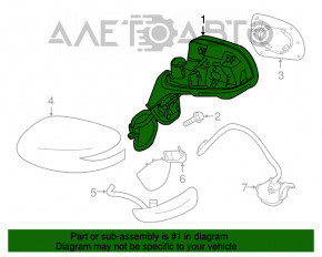 Oglindă laterală stângă Nissan Versa Note 13-19, 3 pini, verde