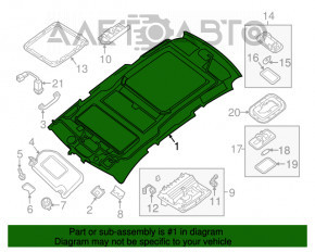 Acoperirea tavanului Nissan Pathfinder 13-20 gri, sub panoramă, sub curățare chimică, ruptură.