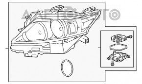 Far stânga față asamblată Lexus RX350 RX450h 13-15 restilizare xenon.