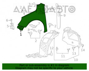 Aripa din față stânga Chevrolet Malibu 13-15 bordo 406Y, bare