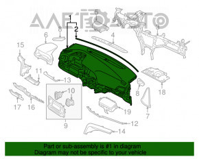 Panoul frontal al torpedo-ului fără AIRBAG pentru Hyundai Elantra AD 17-18, pre-restilizare, negru cu inserții argintii.