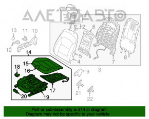 Scaun de pasager Hyundai Elantra AD 17-20 fără airbag, material textil gri, ars, necesită curățare