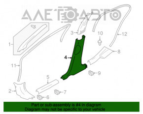 Capacul stâlpului central dreapta jos Nissan Versa 12-19 SUA negru.