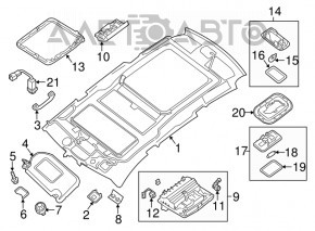 Acoperirea tavanului pentru Nissan Pathfinder 13-20 gri sub panoramă.