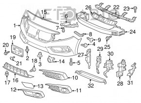 Amplificatorul de bara fata pentru Honda Civic X FC 16-19, nou, original OEM.