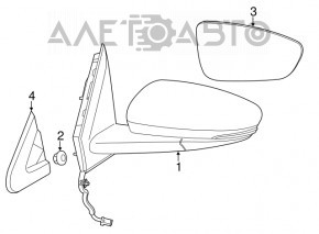 Oglindă laterală dreapta Chrysler 200 15-17, 3 pini, argintie