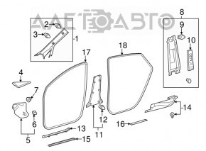 Capacul stâlpului frontal stânga jos Toyota Prius V 12-14 gri închis.