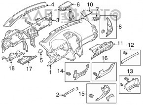 Capacul genunchiului șoferului Ford Explorer 11-15, pentru modelul restilizat, are suportul rupt, o fisură și zgârieturi