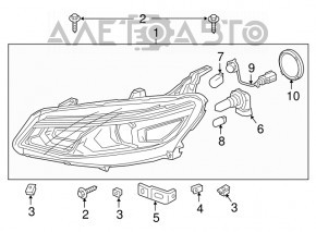 Фара передняя правая голая Chevrolet Malibu 16-18 галоген