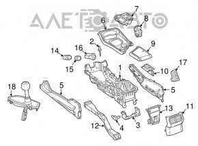 Consola centrală cu cotieră și suporturi pentru pahare Dodge Challenger 15-19 restilizată, neagră, cu cusături