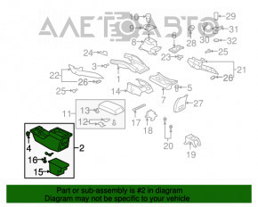 Consola centrală cu cotieră pentru Mitsubishi Outlander Sport ASX 10 - neagră, cauciucată, zgâriată, prinderea cotieră este ruptă