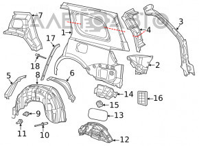 Garnitură arc aripi spate dreapta Jeep Grand Cherokee WK2 11-21 pe caroserie, zgârieturi