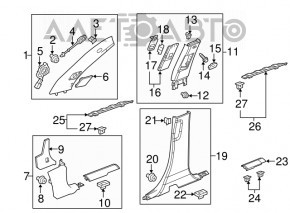 Capacul stâlpului central din partea de jos, stânga, pentru Chevrolet Equinox 10-17, negru, zgârieturi.