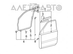 Ușa goală din față stânga pentru Lexus RX300 RX330 RX350 RX400h 04-09 grafit 1E0, mânere