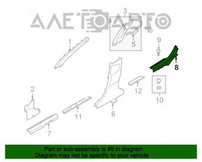 Capacul pragului din spate stânga interior Hyundai Elantra UD 11-16 negru, ușor uzat.