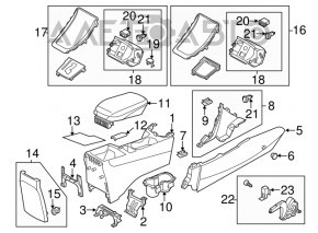 Consola centrală cu cotier și suporturi pentru pahare Hyundai Elantra UD 11-16 negru, zgâriată.