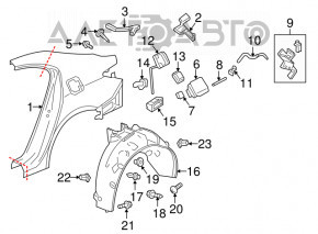 Aripa din spate dreapta a un sfert de aripi Acura TLX 15-