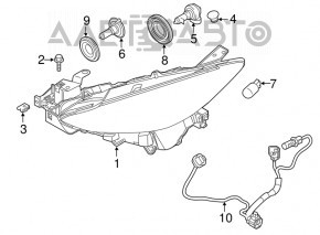 Фара передняя левая Mazda 3 14-16 голая BM дорест галоген