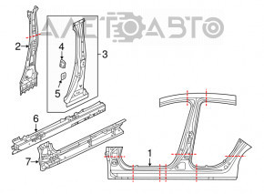 Bara caroserie centrală dreapta Mazda 3 14-18 BM tăiată, lovită, zgâriată