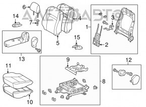 Scaun pasager Toyota Camry v55 15-17 SUA fără airbag, manual, material textil gri, necesită curățare chimică.