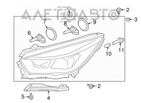 Фара передняя левая голая Ford Escape MK3 17-19 рест галоген светлая