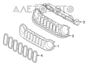 Grila radiatorului Jeep Renegade 15-18, set de inserții cromate, deteriorare la fixare