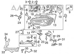 Suportul de prindere a bara de protecție față sub farul din partea dreaptă interioară pentru Audi A4 B8 13-16 restilizat