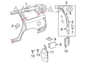 Aripa spate stânga Toyota Sequoia 08-16, argintie, patruțe.