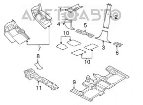 Capacul stâlpului central, partea de jos, stânga, Jeep Grand Cherokee WK2 14-21, negru, zgârieturi.